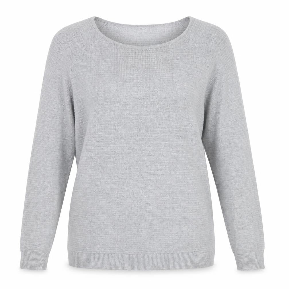 Front view of Avenue women’s grey basic blouse, size UK 14