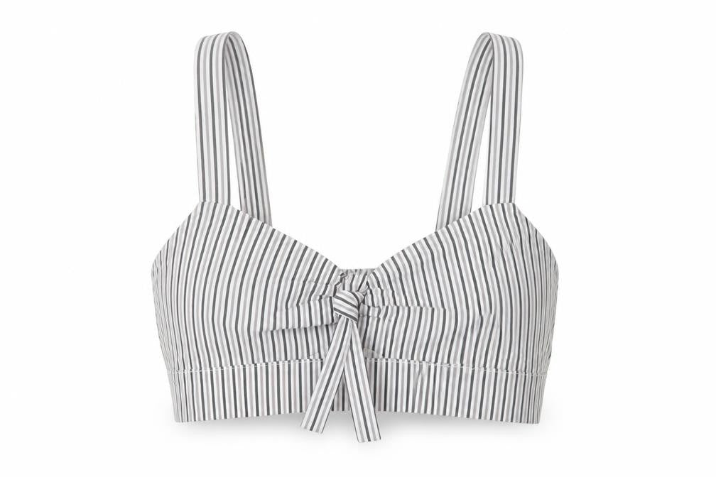 Front view of River Island women’s grey striped cropped tank, size UK 12
