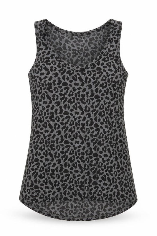 Front view of Oasis women’s grey animal print basic tank, size UK 8