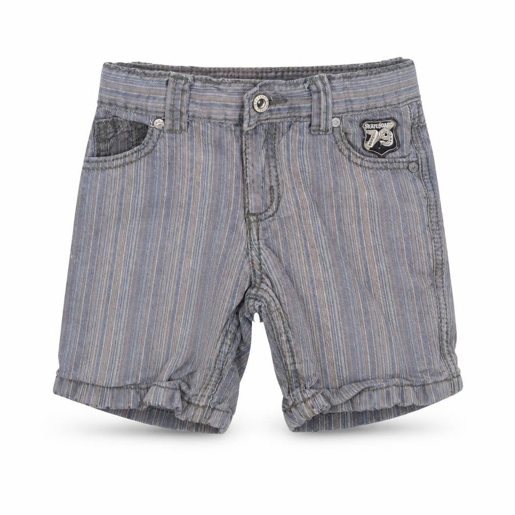 Front view of Pumkin Patch boys’ blue striped cropped jeans, size 12, months
