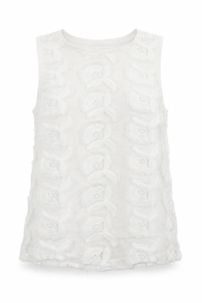 Front view of H&M women’s white floral basic t-shirt, size S