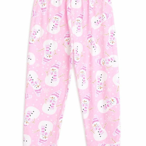 Preworn Girls Pink Solid   Pyjama Pants Size 7-8 Years  - Snowman Print