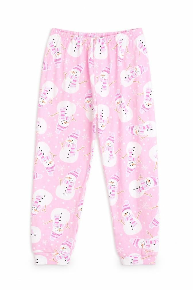 Preworn Girls Pink Solid   Pyjama Pants Size 7-8 Years  - Snowman Print