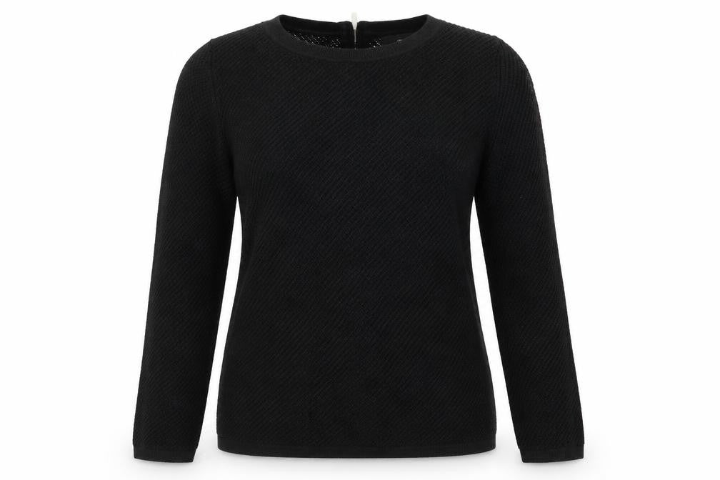 Front view of Next women’s black jumper, size UK 8, - open knit back zip subtle shimmer