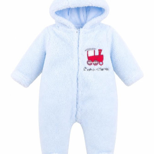 Little but Loud Boys Blue   Babygrow One-Piece Size 0-3 Months  - Ears on Hood Train Logo