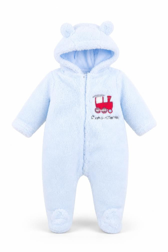 Little but Loud Boys Blue   Babygrow One-Piece Size 0-3 Months  - Ears on Hood Train Logo