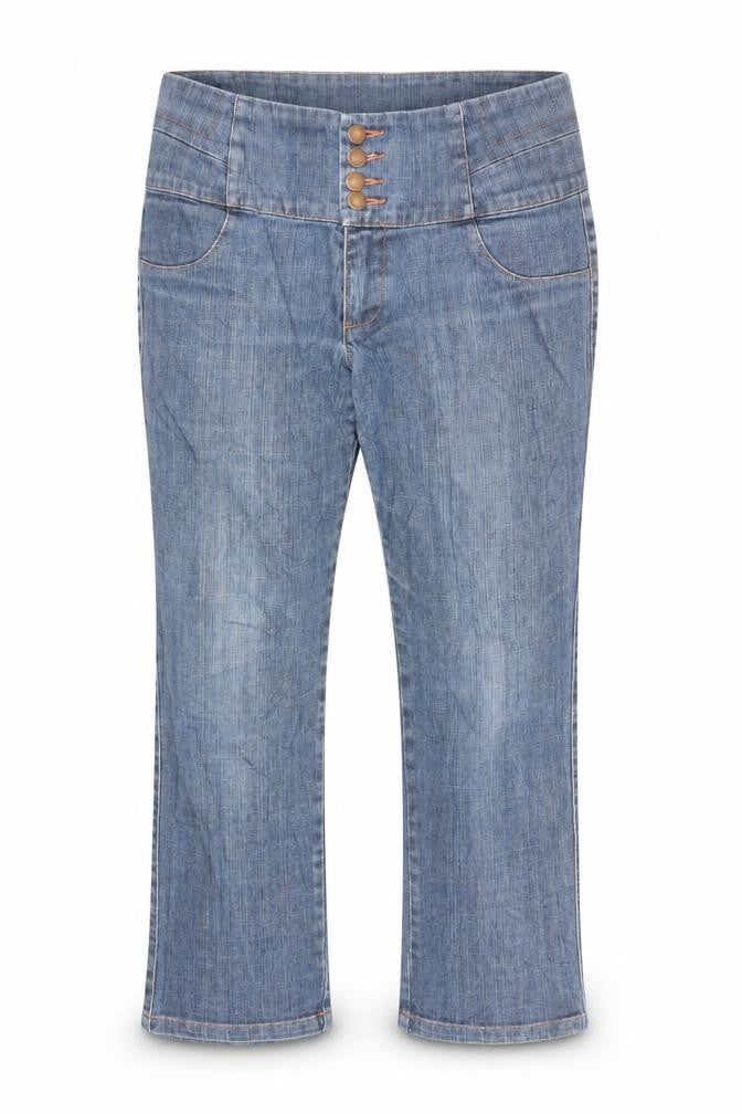 Front view of VILA Clothes men’s blue cropped jeans, size 31, 25-inch leg