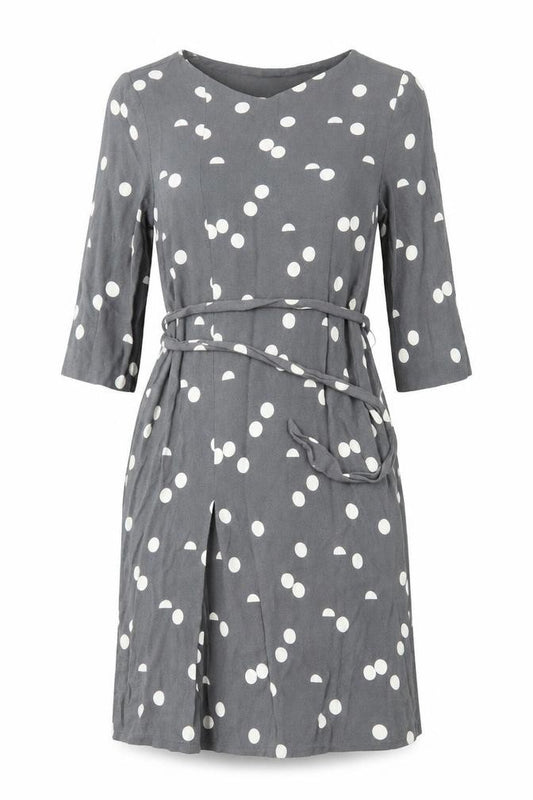 Front view of selectewd women’s grey polka dot a-line, size UK 6