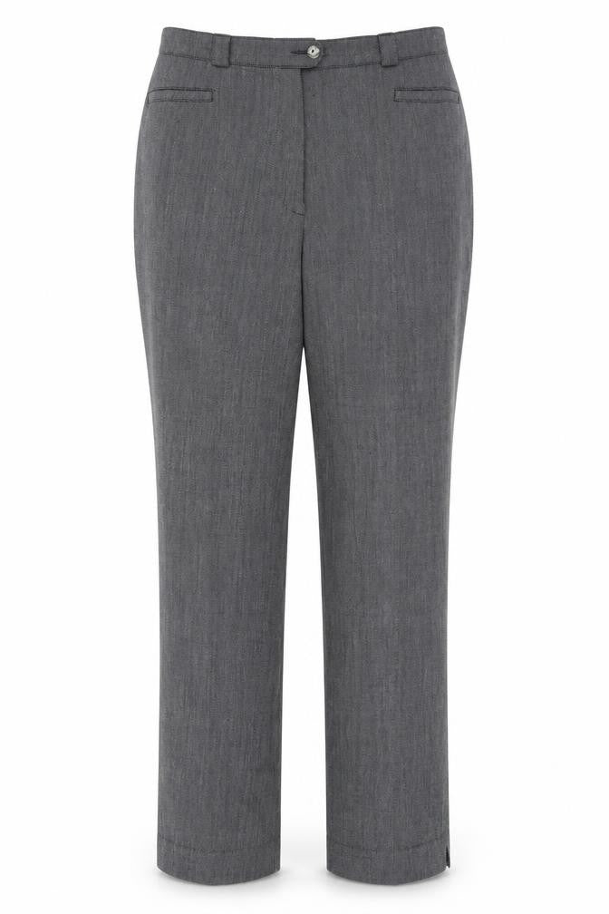 Front view of eugen klein women’s grey trousers, size UK 10, 29-inch leg