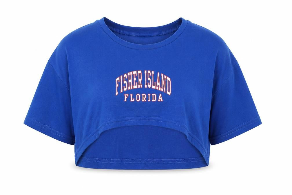 Front view of SHEIN women’s blue cropped t-shirt, size L