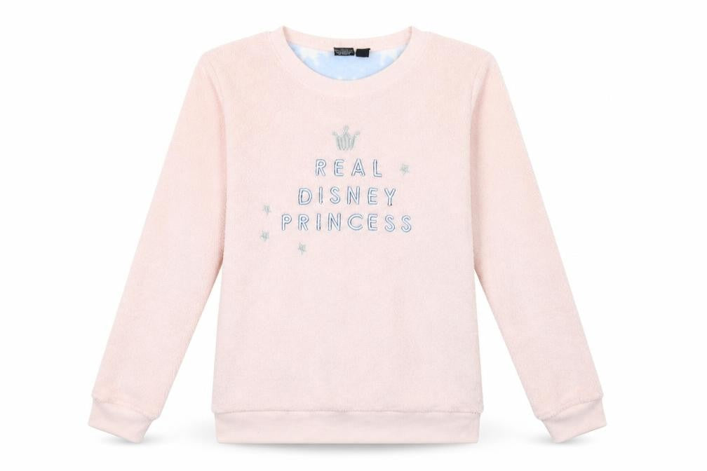 Front view of Primark women’s pink top pyjama top, size UK 8, - disney princess