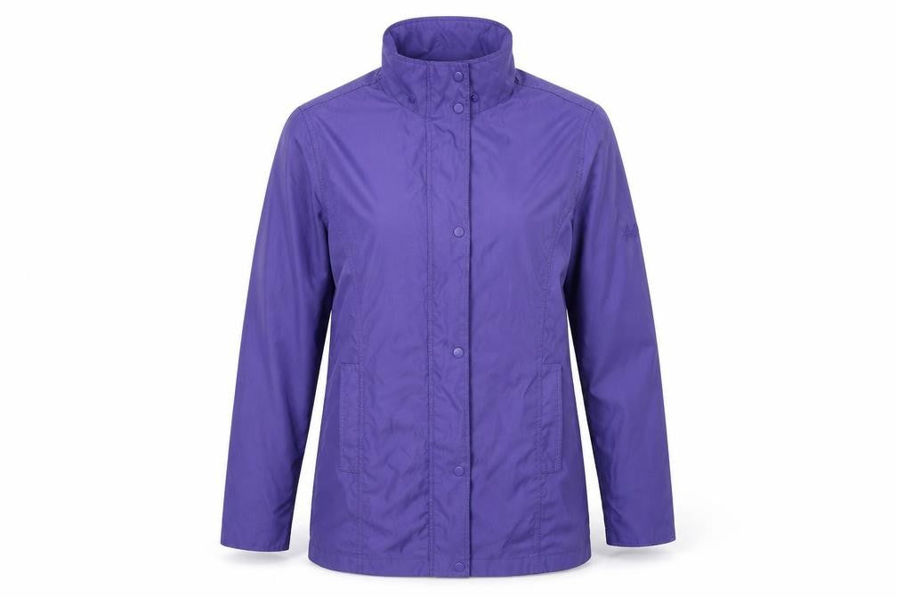 Front view of Jack Turply women’s purple jacket coatigan, size UK 12