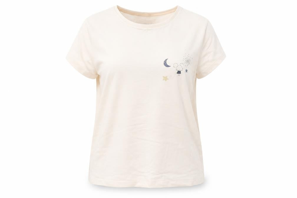 Front view of Nutmeg women’s beige pyjama top, size UK 12