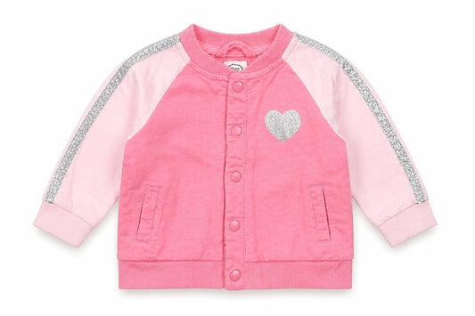 Front view of Cool Club girls’ pink jacket, size 6-9, months - love heart