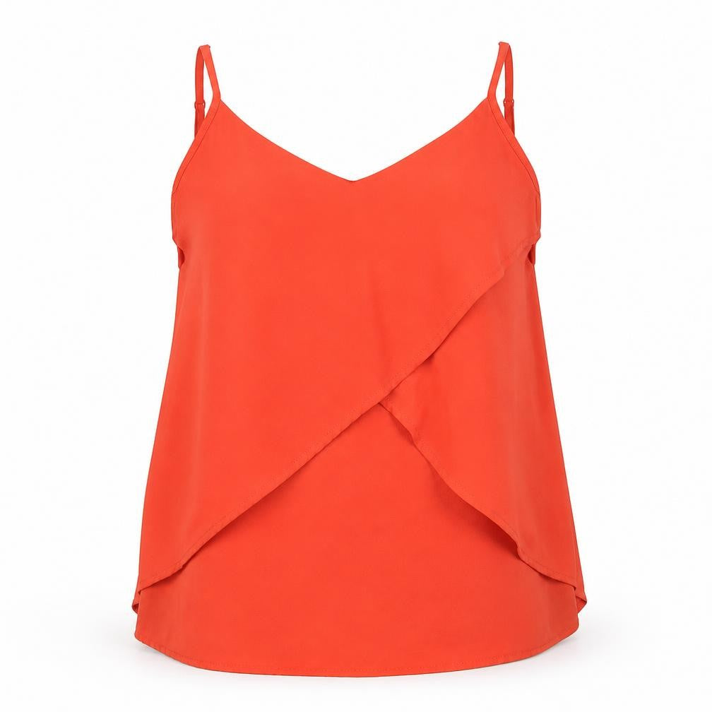 Front view of Miss Selfridge women’s red basic tank, size UK 4
