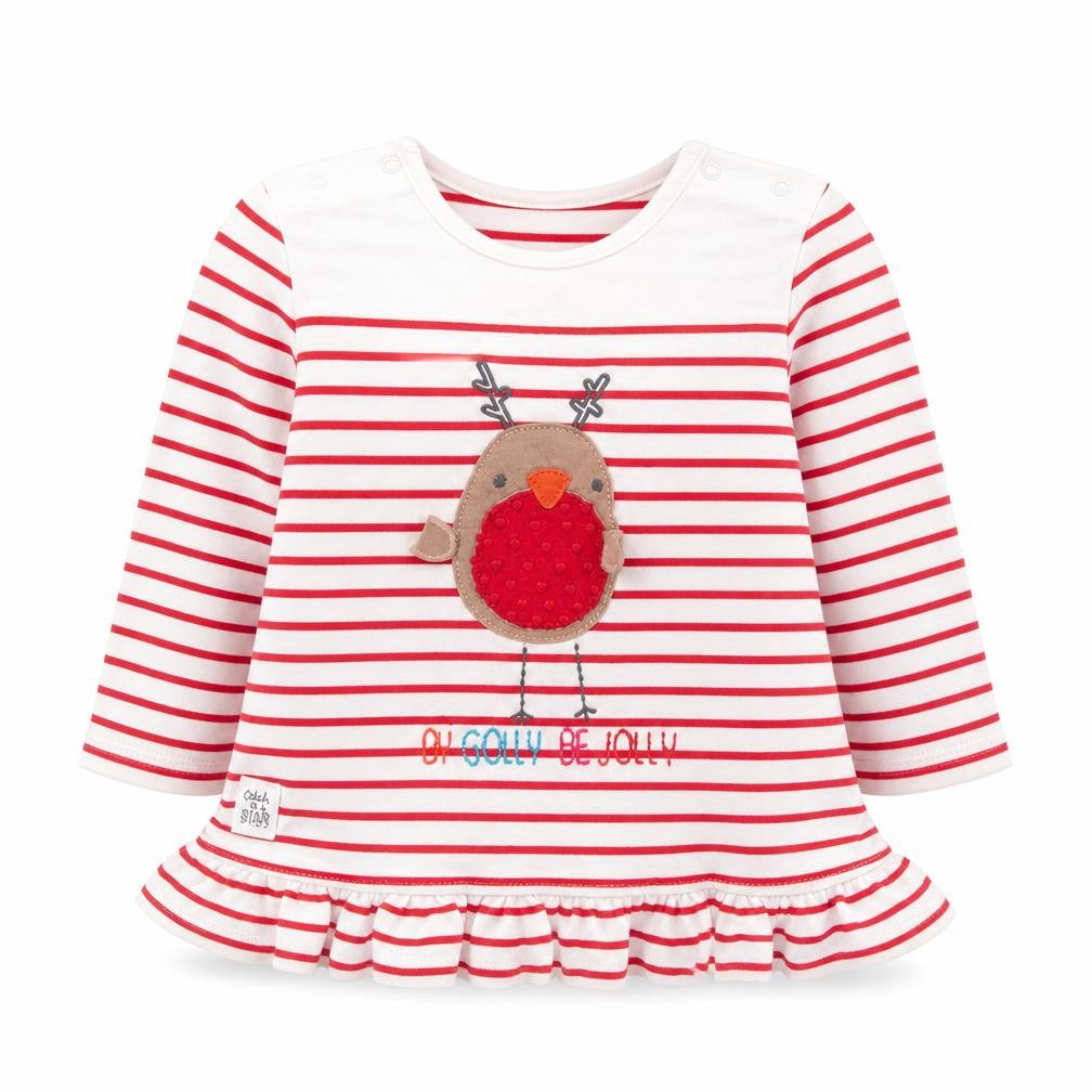 Front view of Next girls’ red striped basic t-shirt, size 6-9, months