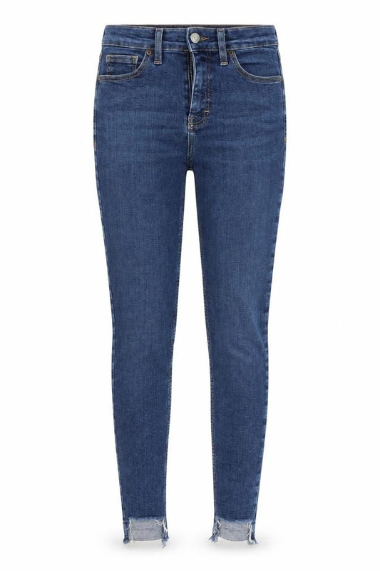 Front view of Topshop women’s blue denim skinny jeans, size UK 24, in, 28-inch leg