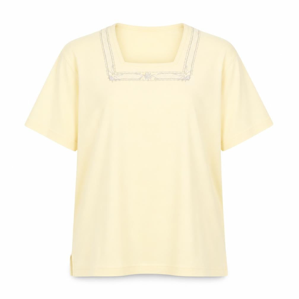 Front view of Preworn women’s yellow basic blouse, size M