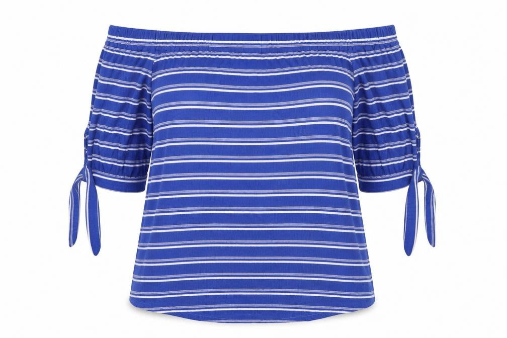 Front view of Matalan women’s blue jersey jersey blouse, size UK 14