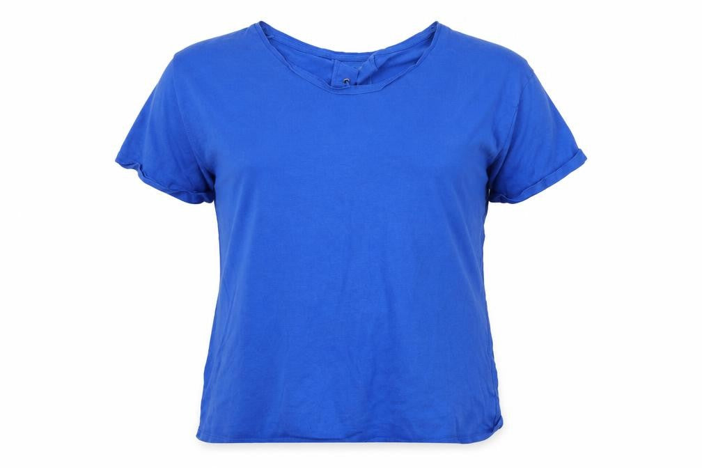 Front view of Papaya women’s blue jersey basic t-shirt, size UK 14
