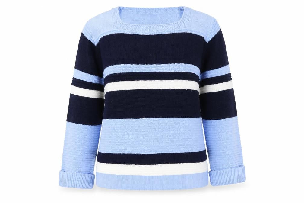Front view of Ivy women’s ivory striped jumper, size M