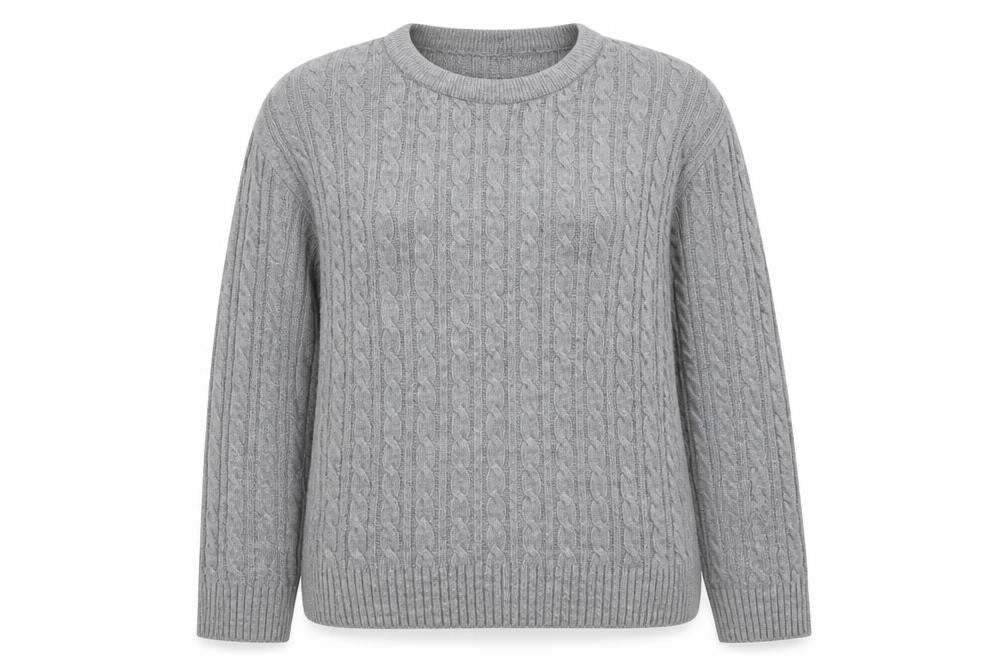 Front view of PURE & NATRAD women’s grey jumper, size S