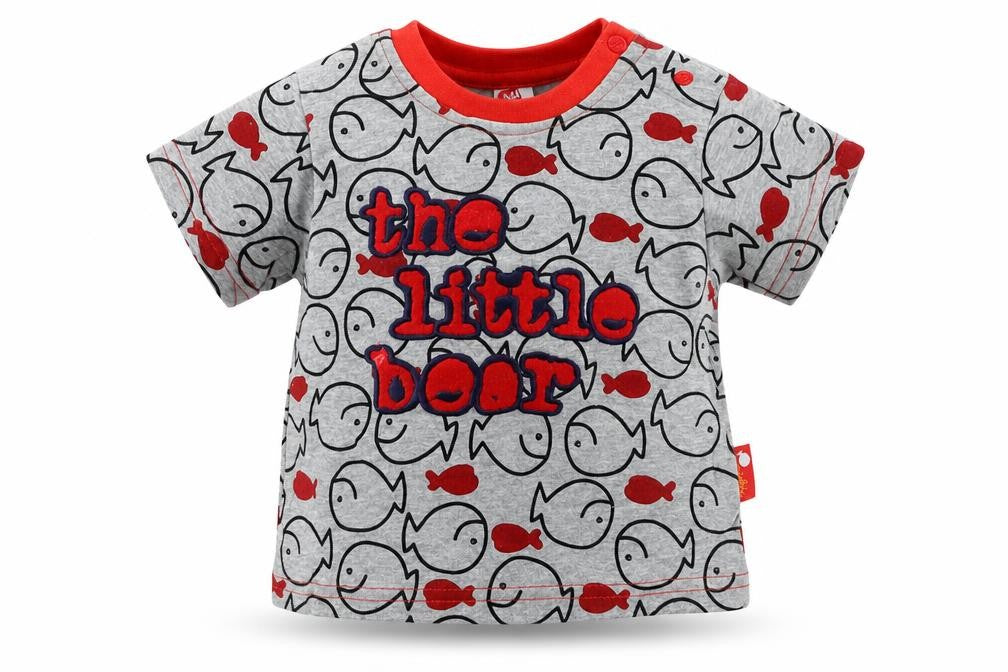Front view of Miobic Baby Grey Basic T-Shirt, size 6-9, Months