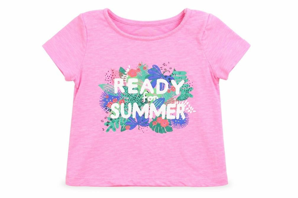 Front view of F&F girls’ pink basic t-shirt, size 6-9, months