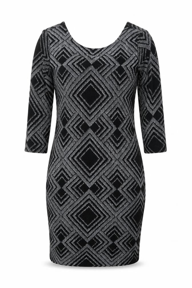 Front view of Wallis women’s black geometric bodycon, size UK 10