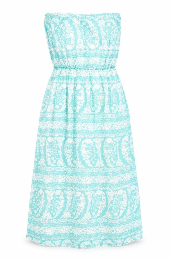 Front view of New Look women’s blue floral fit & flare, size UK 8