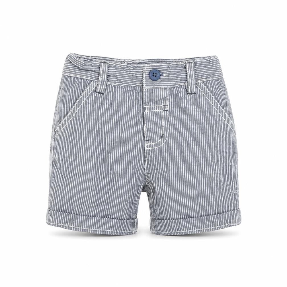 Front view of Tu Baby Blue Striped Trousers, size 6-9, Months - shorts
