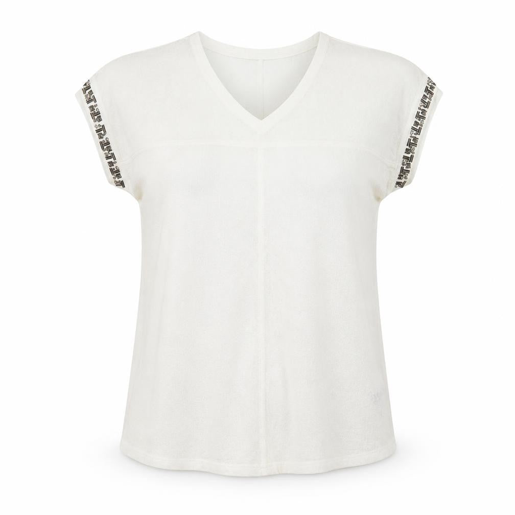 Front view of Next women’s white knit jumper, size UK 12, - beaded