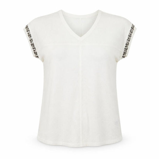 Front view of Next women’s white knit jumper, size UK 12, - beaded
