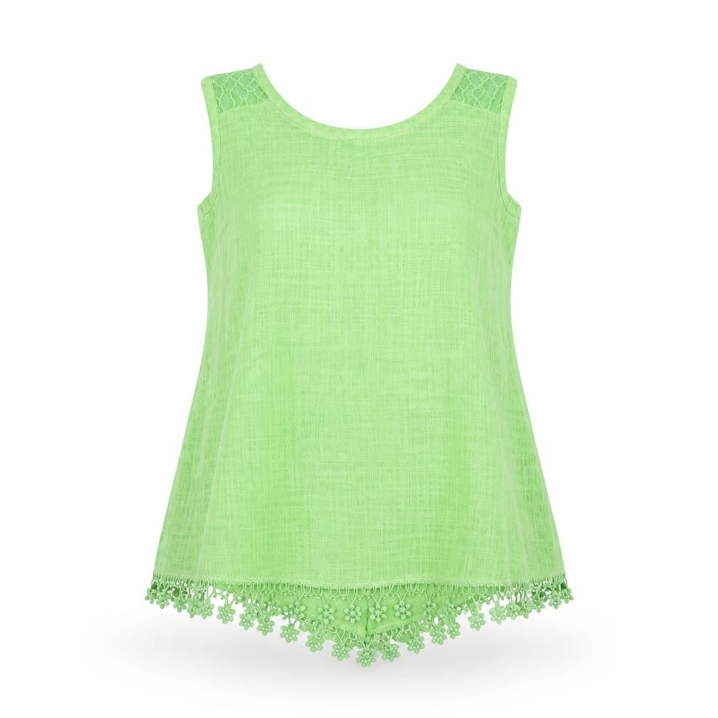 Front view of ATB-D Collection women’s green basic blouse, size XL, - floral hem