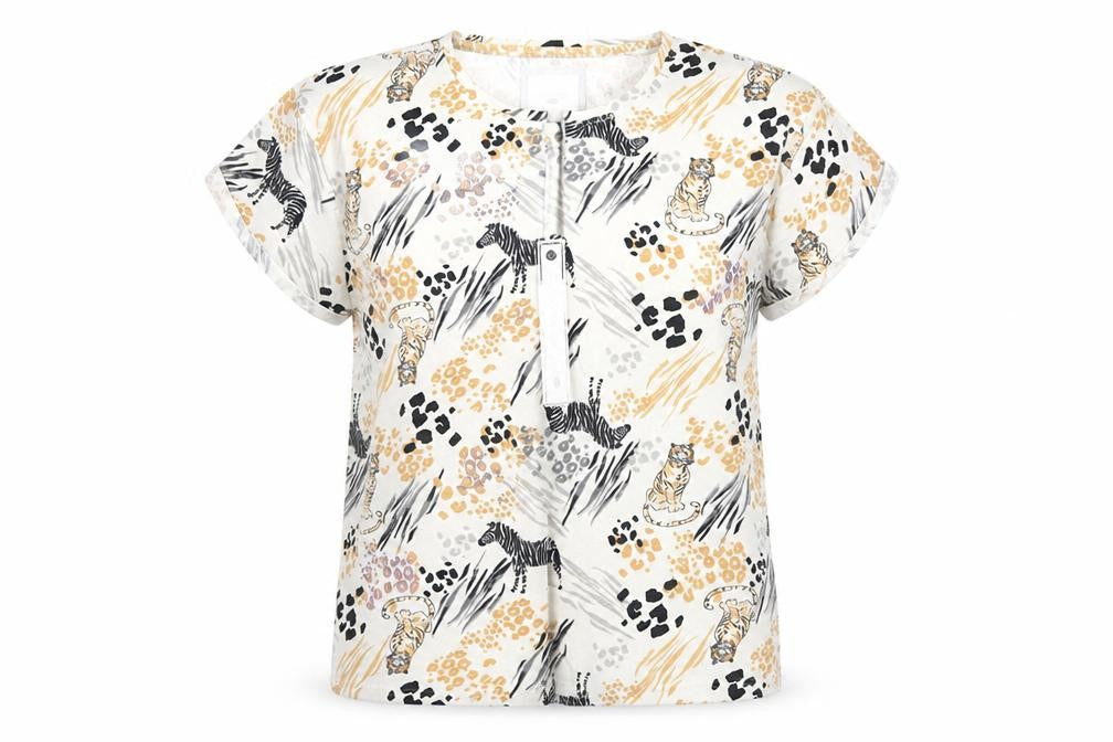 Front view of Dream & Lounge women’s multicoloured solid top pyjama top, size M, - safari print