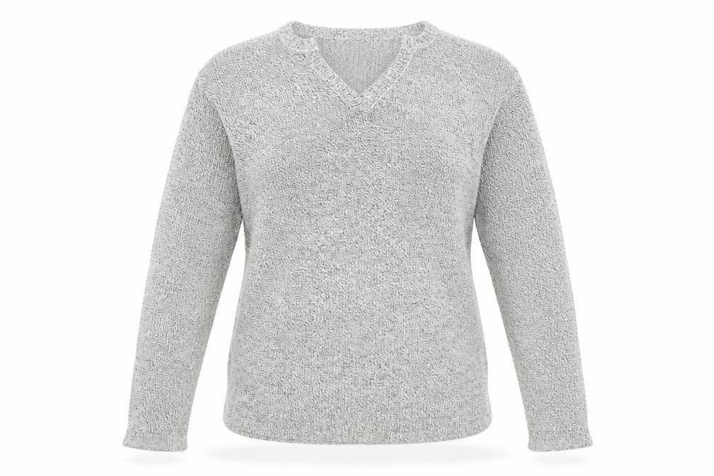 Front view of Classics Essentials women’s grey jumper, size UK 12
