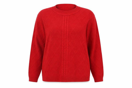 Front view of Berkertex women’s red jumper, size UK 18