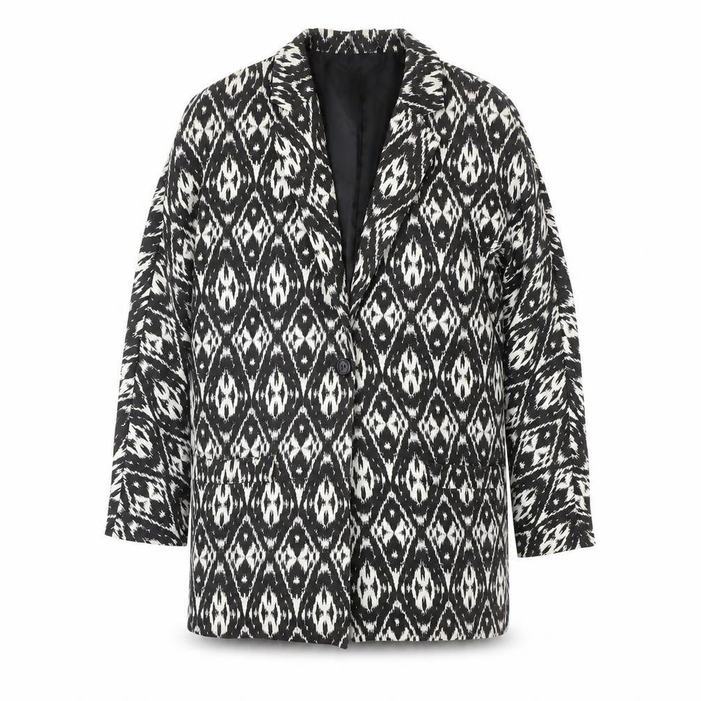 Front view of Papaya women’s black geometric jacket suit jacket, size UK 12