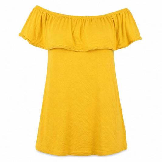 Front view of Primark women’s yellow mini, size UK 14
