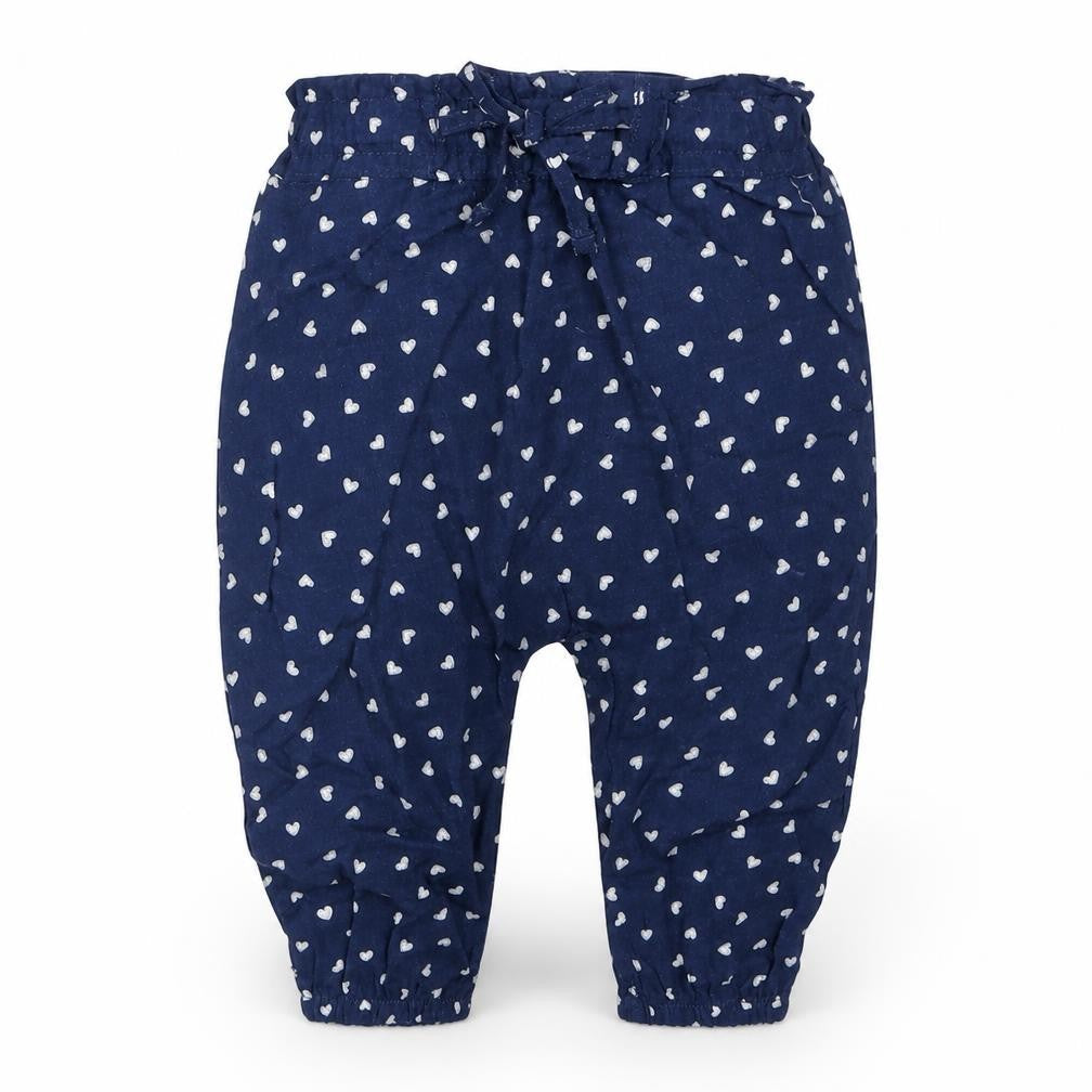 Front view of Pep&Co girls’ blue capri trousers, size 6-9, months