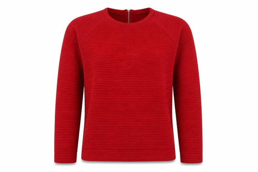 Front view of Atmosphere women’s red pullover sweatshirt, size UK 14