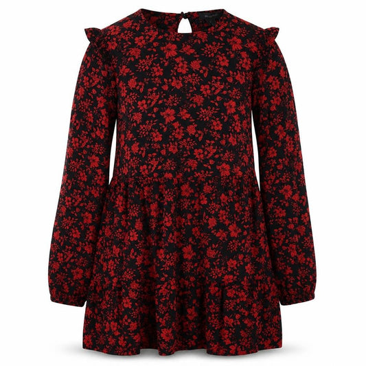 Front view of Primark women’s red floral a-line, size UK 12