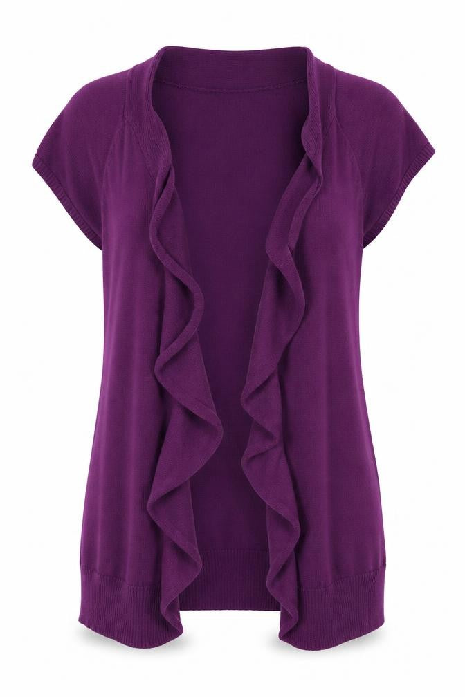 Front view of silent + noise women’s purple cardigan jumper, size M