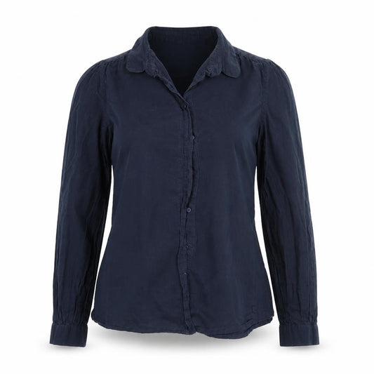 Front view of Jack Wills women’s blue basic button-up, size UK 8