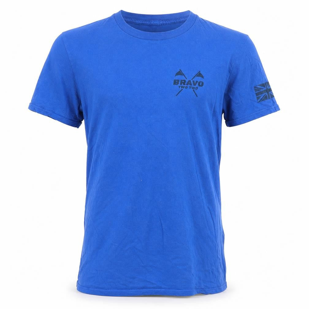 Front view of Bavo two two men’s blue rayon t-shirt, size S