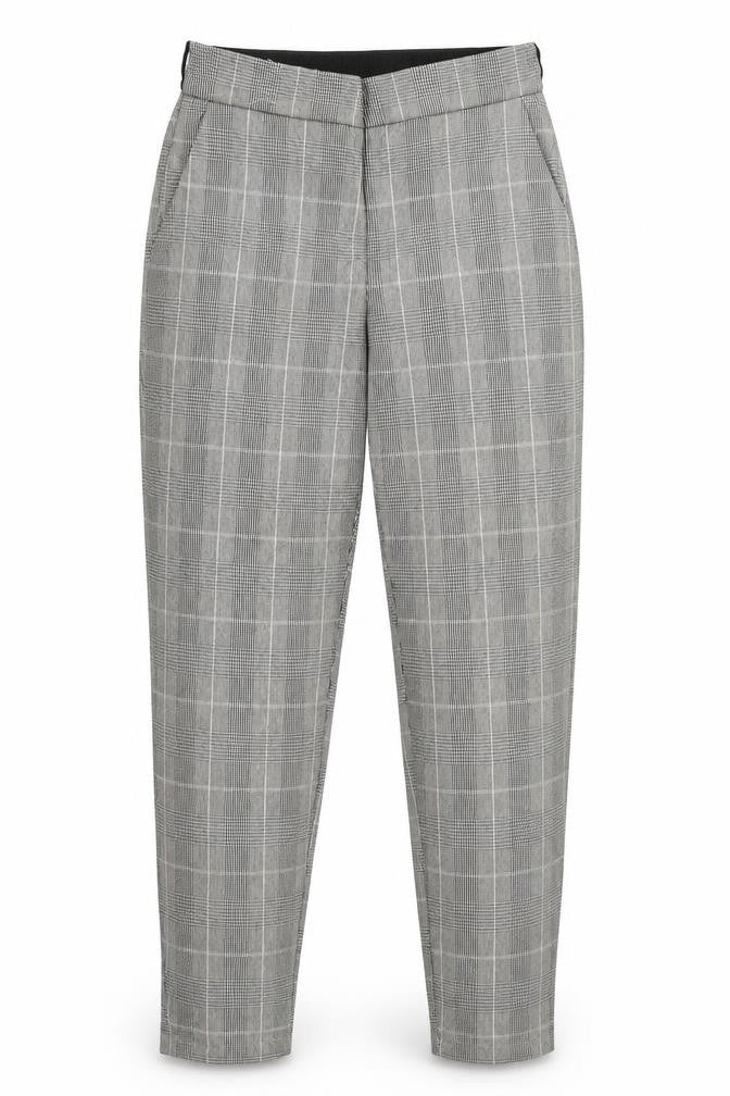 Front view of Only women’s black check trousers, size UK 8, 28-inch leg