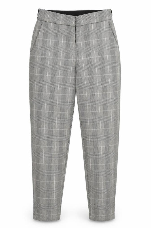 Front view of Only women’s black check trousers, size UK 8, 28-inch leg