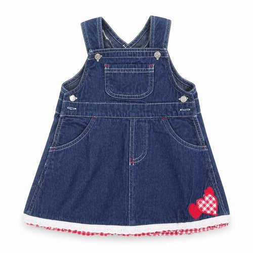 Natterjack Girls Blue Check  Pinafore/Dungaree Dress  Size 6-9 Months  - Check & lace trim