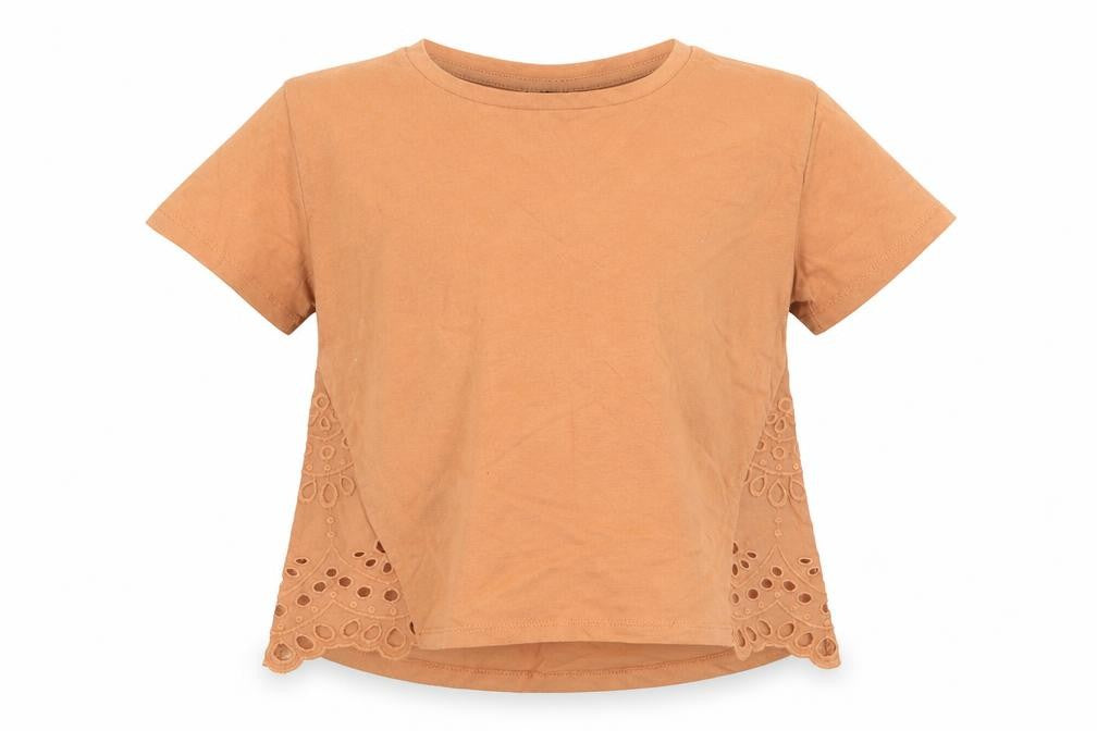 Kylie Girls Orange   Basic T-Shirt Size 9-10 Years  - Lace insert to sides