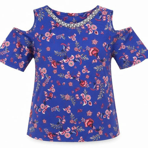 George Womens Blue Floral  Tunic Blouse Size 12  - Cut out shoulders